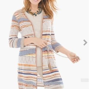 Chicos Womens Size 2/Med multi colored Striped Open Front Cardigan with tie BOHO